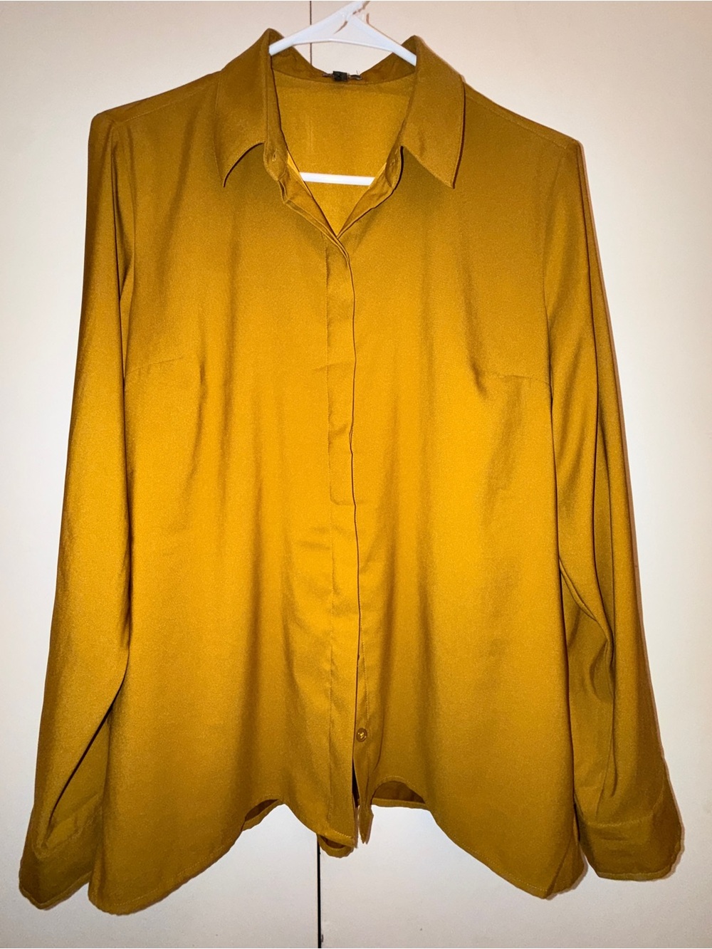 Express Mustard Button-Front Long Sleeve Shirt